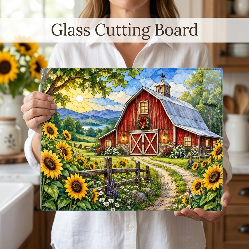 Summer Barn Wall Art, Texas Country Landscape, Rustic Farmhouse Decor, Stained Glass Style Barn Art, Country Summer Wall Decor