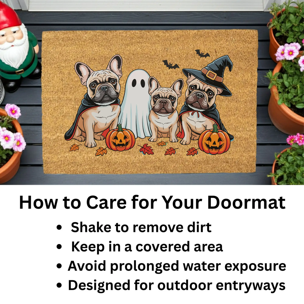 French Bulldog Halloween Doormat, Frenchie Coir Door UV Printed Mat, Cute Halloween Dog Welcome Mat, Spooky French Bulldog Porch Decor, Dog Lover Gift
