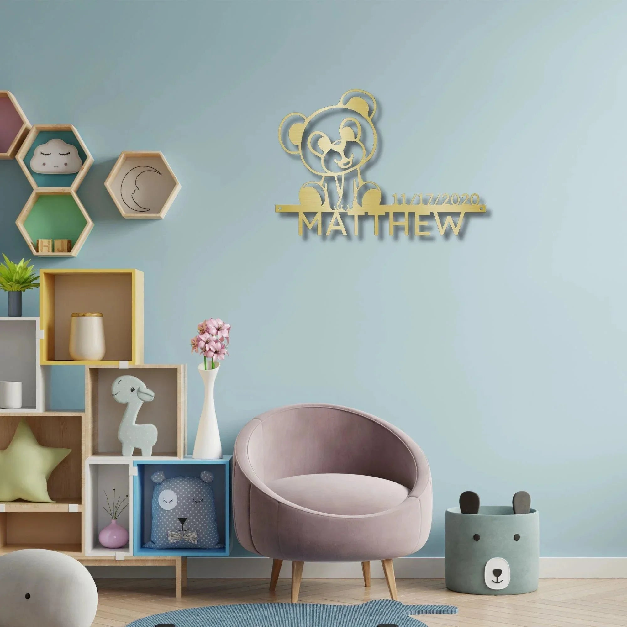 Timeless Teddy Bear: Personalized Metal Sign with Name & Birth Date