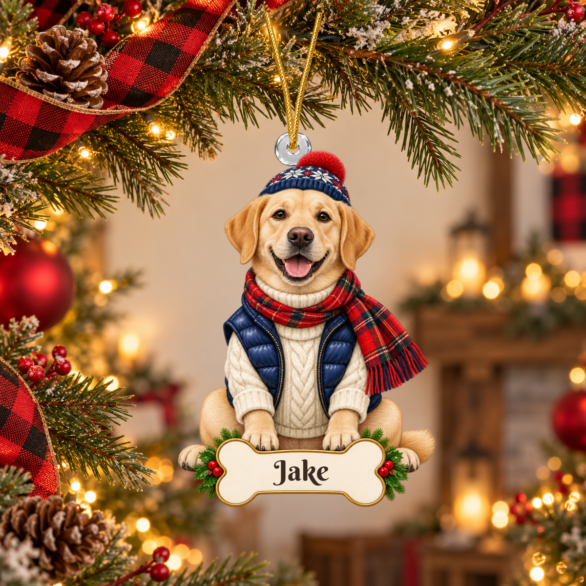 Personalized Alpine Skier Dog Christmas Ornament from Photo, Custom Pet Portrait Acrylic Cutout, Winter Sweater Dog Ornament, Dog Lover Gift