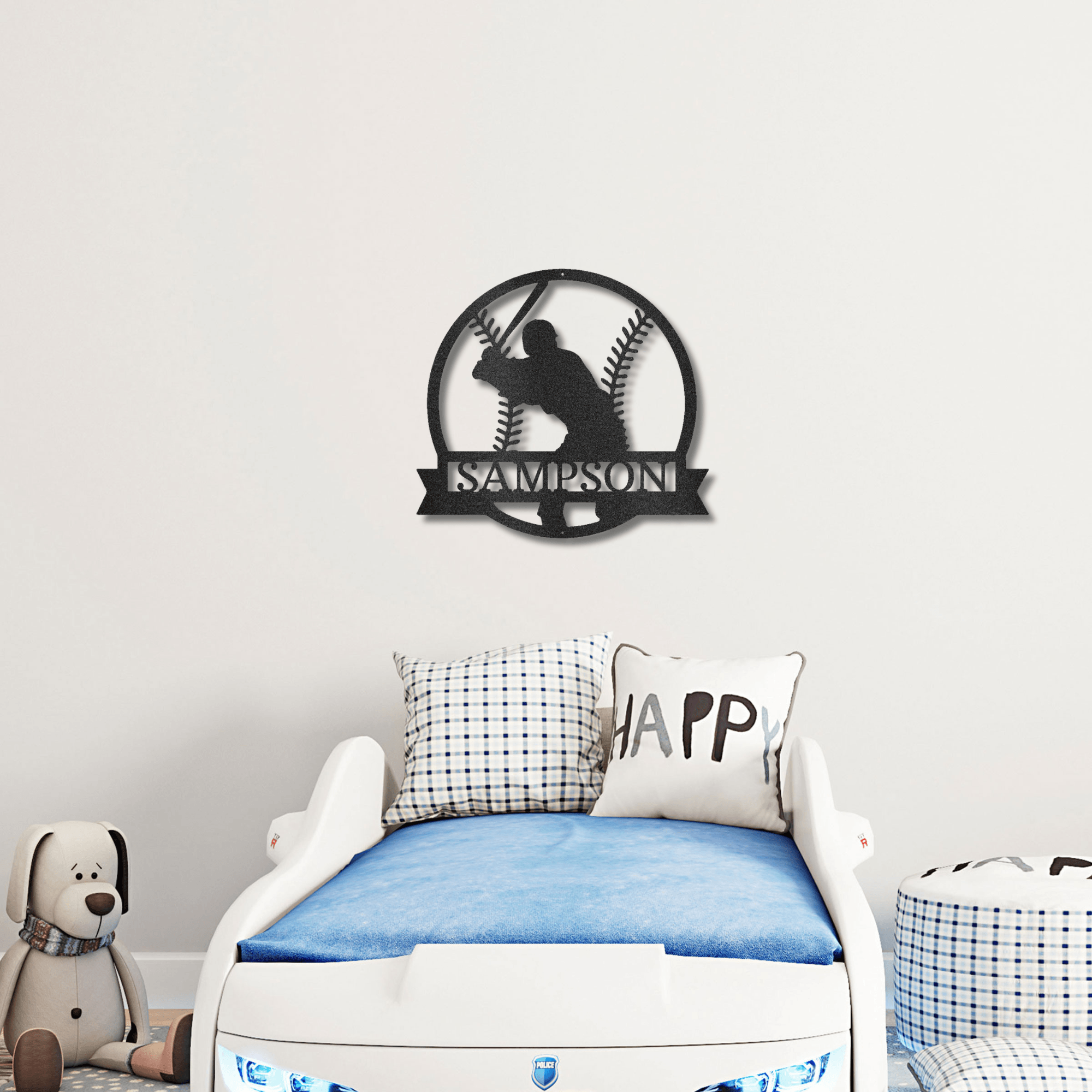 Baseball Player Custom Name Metal Art Wall Sign - Mallard Moon Gift Shop