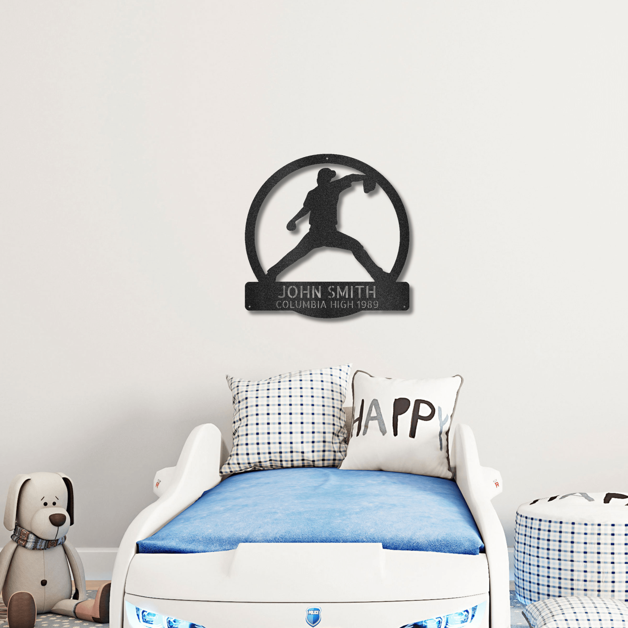 Baseball Pitcher Custom Name Metal Art Wall Sign - Mallard Moon Gift Shop