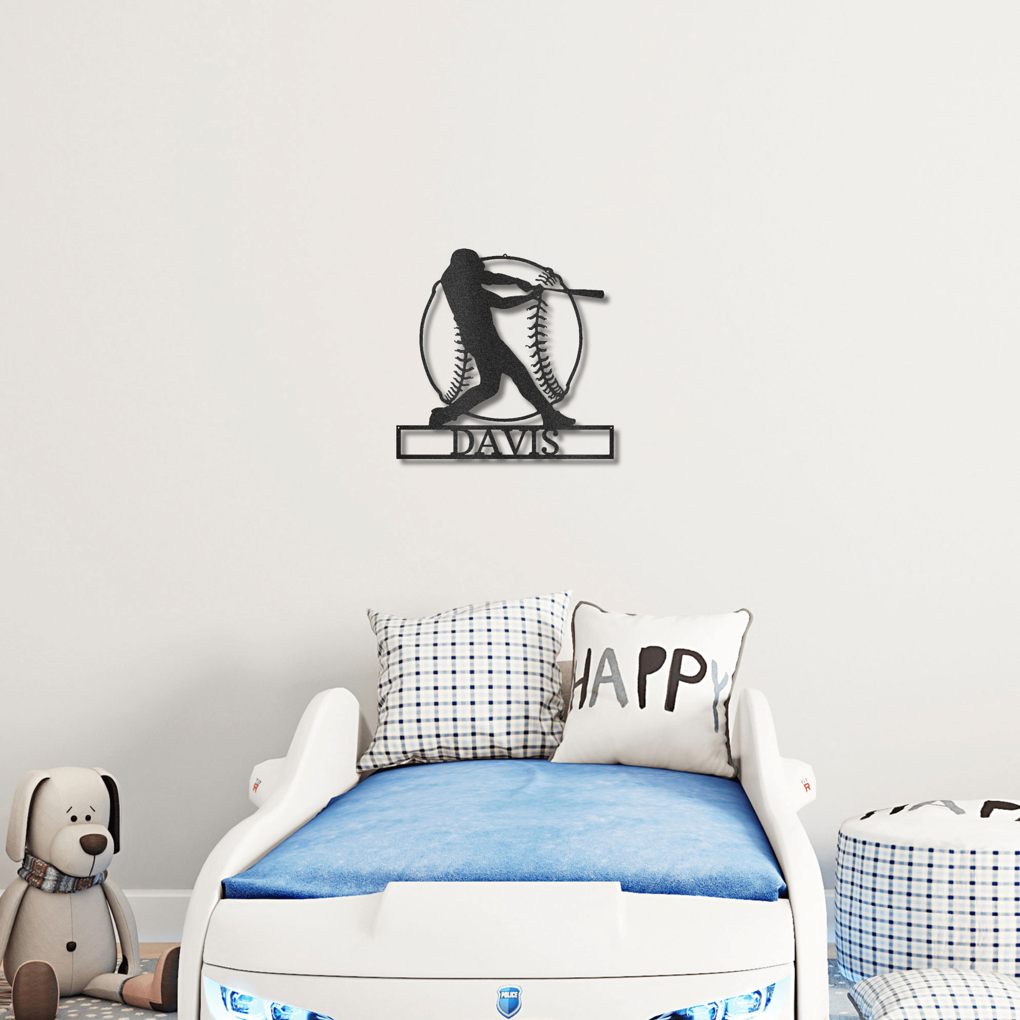 Baseball Batter Custom Name Metal Art Wall Sign - Mallard Moon Gift Shop