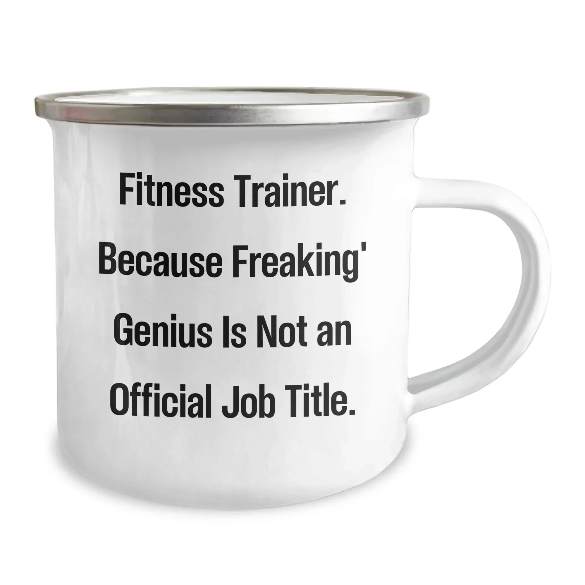 Fitness Trainer Gifts from Friends for Men Graduation Unique Funny Quote Camping Mug, 12 oz Stainless Steel with Enamel Finish