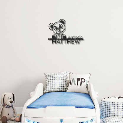 Timeless Teddy Bear: Personalized Metal Sign with Name & Birth Date - Mallard Moon Gift Shop