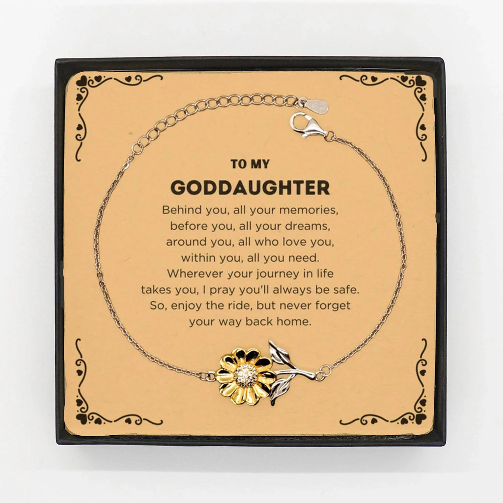 To My Goddaughter Gifts, Inspirational Goddaughter Sunflower Bracelet, Sentimental Birthday Christmas Unique Gifts For Goddaughter Behind you, all your memories, before you, all your dreams, around you, all who love you, within you, all you need