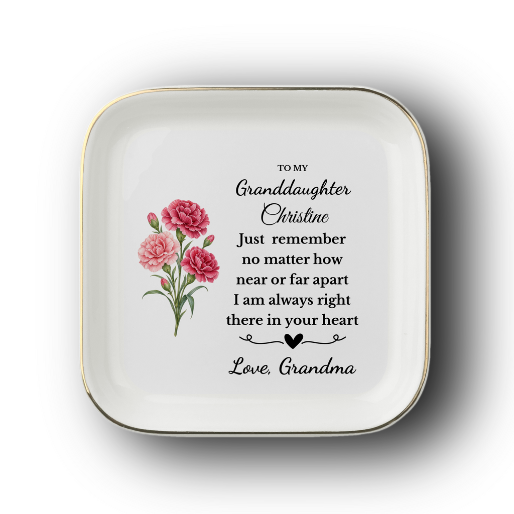 Personalized Daughter/Granddaughter Jewelry Dish, Birth Flower Ring Dish, Birthday, Graduation, Christmas, Custom Name Trinket Tray
