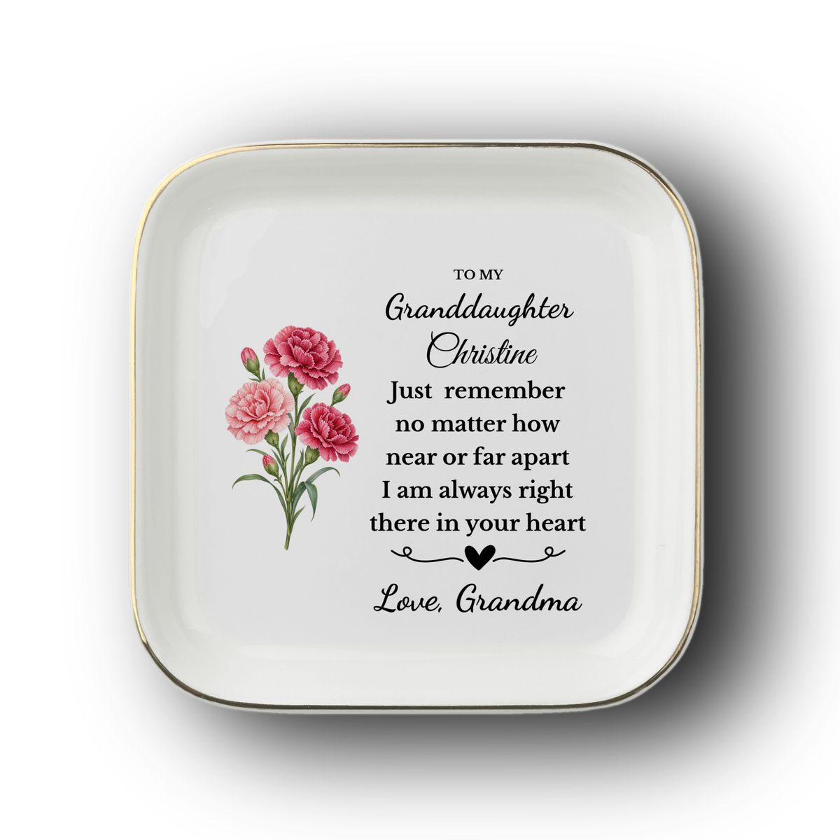 Personalized Daughter/Granddaughter Jewelry Dish, Birth Flower Ring Dish, Birthday, Graduation, Christmas, Custom Name Trinket Tray