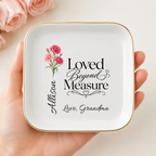 Personalized Birth Flower Jewelry Dish, Custom Name Ring Dish, Loved Beyond Measure Keepsake, Birthday Gift for Daughter, Granddaughter