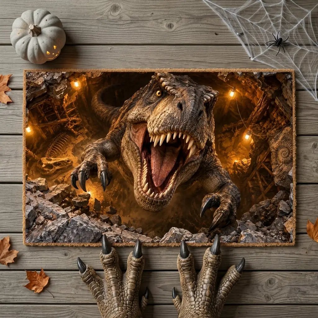 T-Rex 3D Illusion Doormat, Dinosaur Optical Illusion Door Mat, T Rex Welcome Mat, Jurassic Dinosaur Decor, Funny Dinosaur Gift