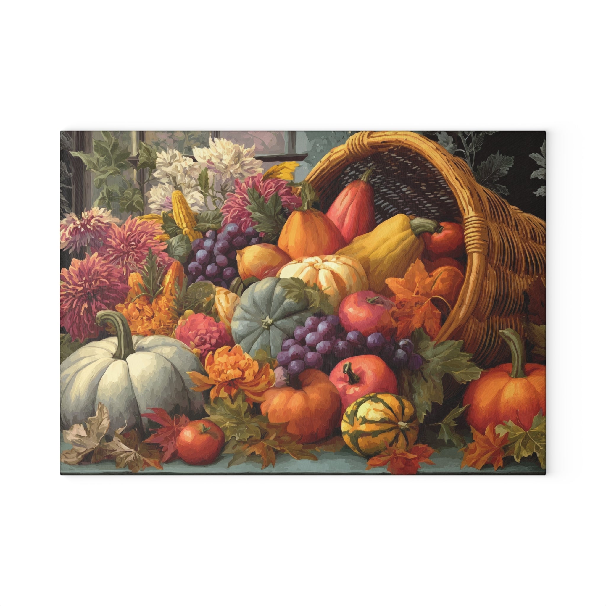 Glass Cutting Board - Fall Cornucopia Harvest Kitchen Decor