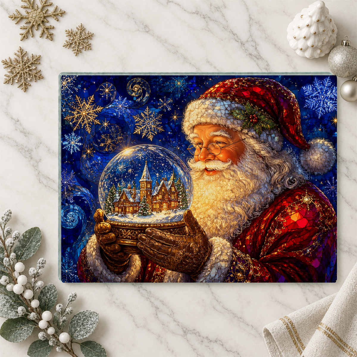 Santa Christmas Glass Cutting Board, Vintage Santa Kitchen Decor, Christmas Cutting Board, Holiday Gift, 10 Designs to Choose From