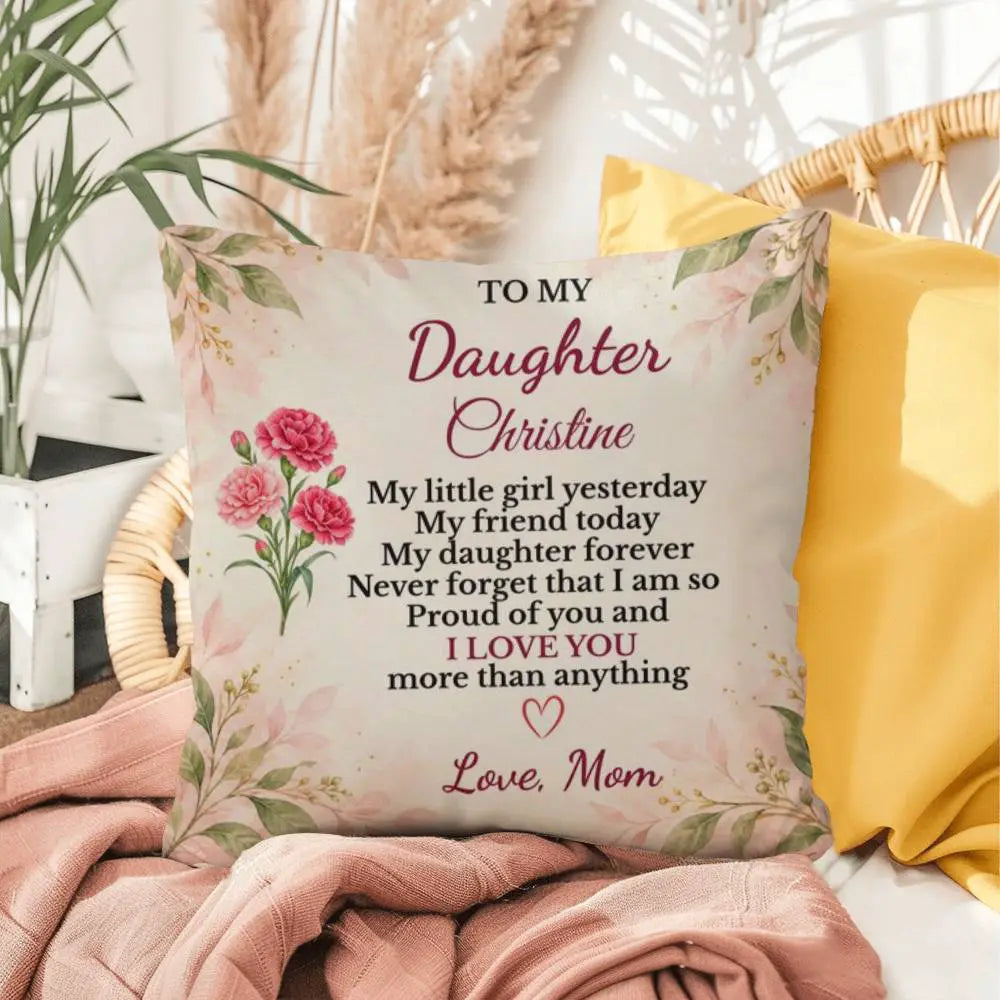 Daughter Personalized Birth Flower Pillow, Custom Name Gift from Mom, Sentimental Daughter Throw Pillow, Birthday Gift for Adult Daughter