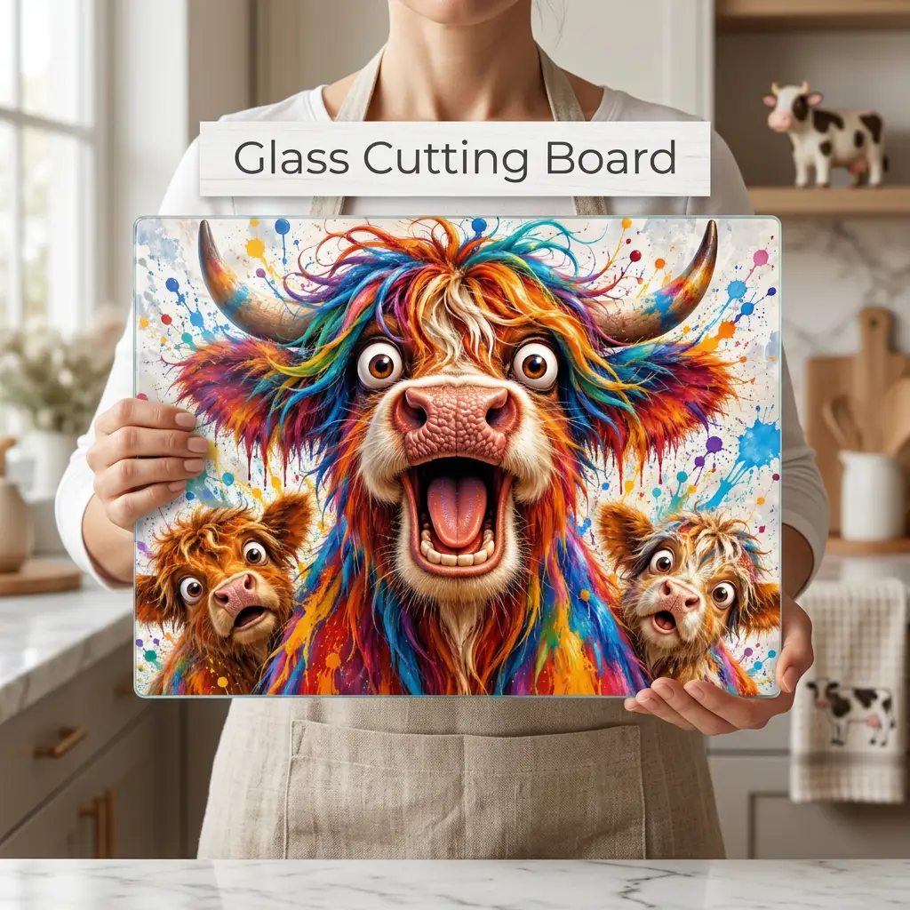 Highland Cow Cutting Board, Funny Cow Kitchen Decor, Colorful Highland Cow Gift, Cow Lover Farmhouse Decor
