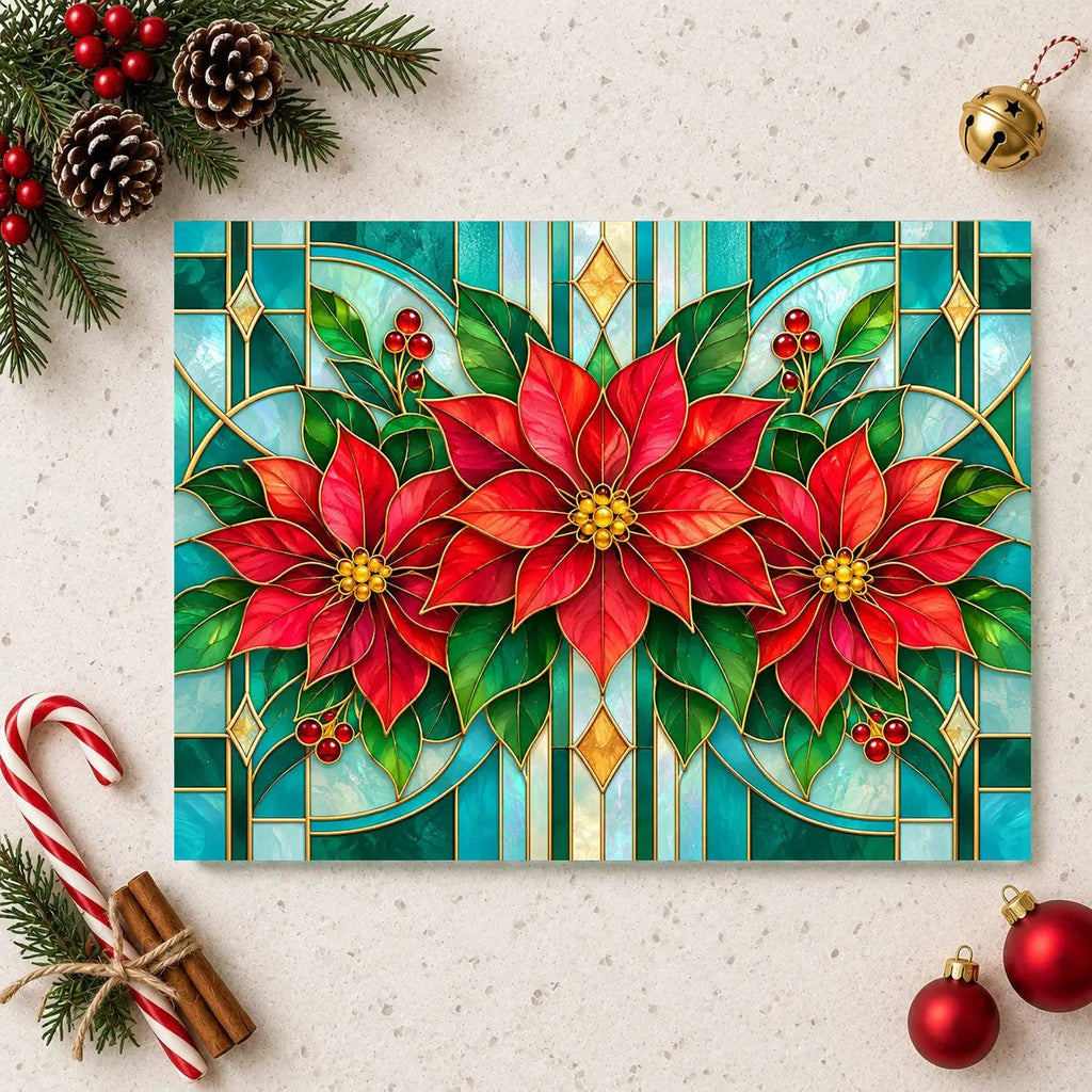 Christmas Poinsettia Glass Cutting Board, Stained Glass Floral Kitchen Decor, Holiday Serving Board, Festive Cooking Gift for Home Chefs