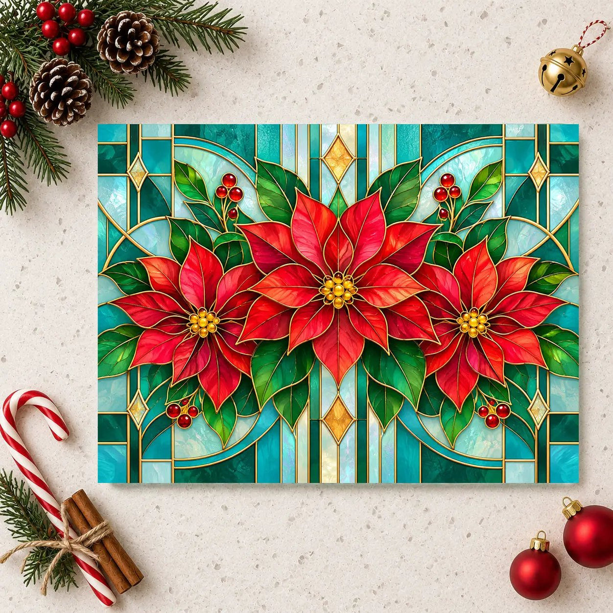 Christmas Poinsettia Glass Cutting Board, Stained Glass Floral Kitchen Decor, Holiday Serving Board, Festive Cooking Gift for Home Chefs