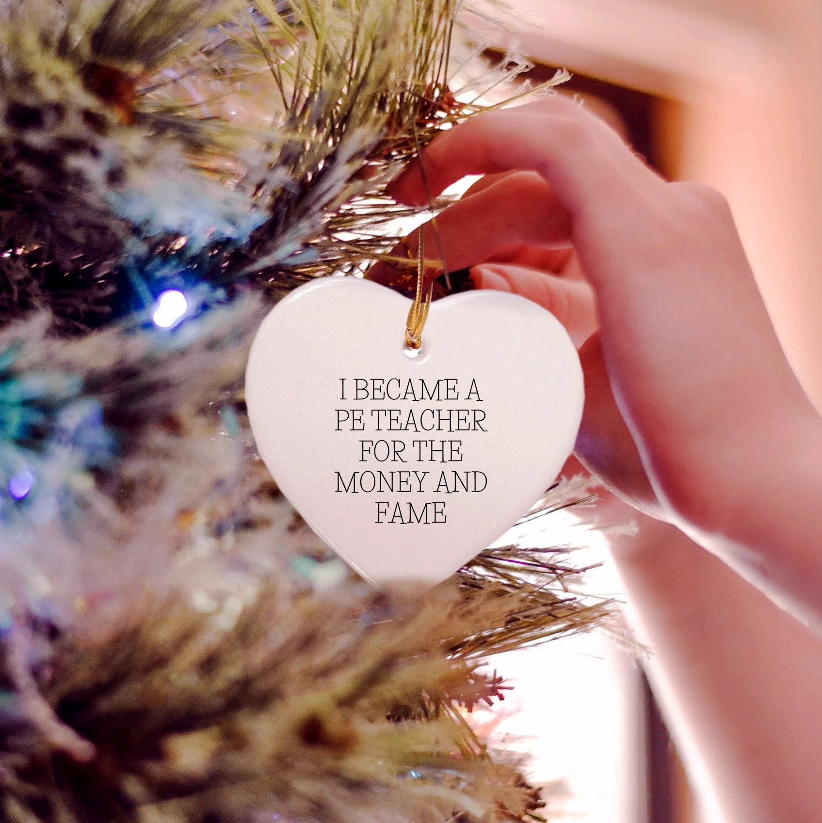 Funny PE Teacher Christmas Unique Gift for Men, Unique Heart Ornament from Family, Special PE Teacher Gifts for Christmas Season with Humor Quote