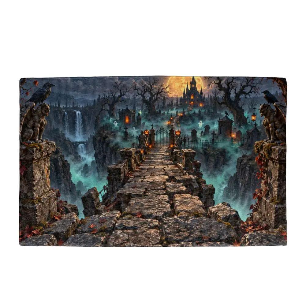 Haunted Graveyard 3D Doormat, Spooky Halloween Door Mat, Gothic Cemetery Welcome Mat, Haunted Castle Halloween Porch Decor