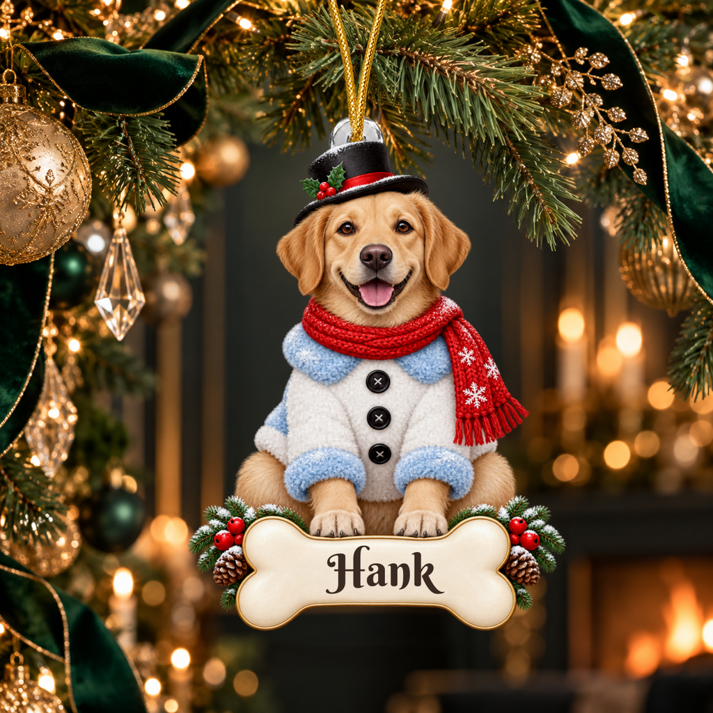 Custom Dog Christmas Ornament from Photo, Personalized Pet Snowman Acrylic Ornament, Dog Portrait Gift, Custom Name Cutout Keepsake