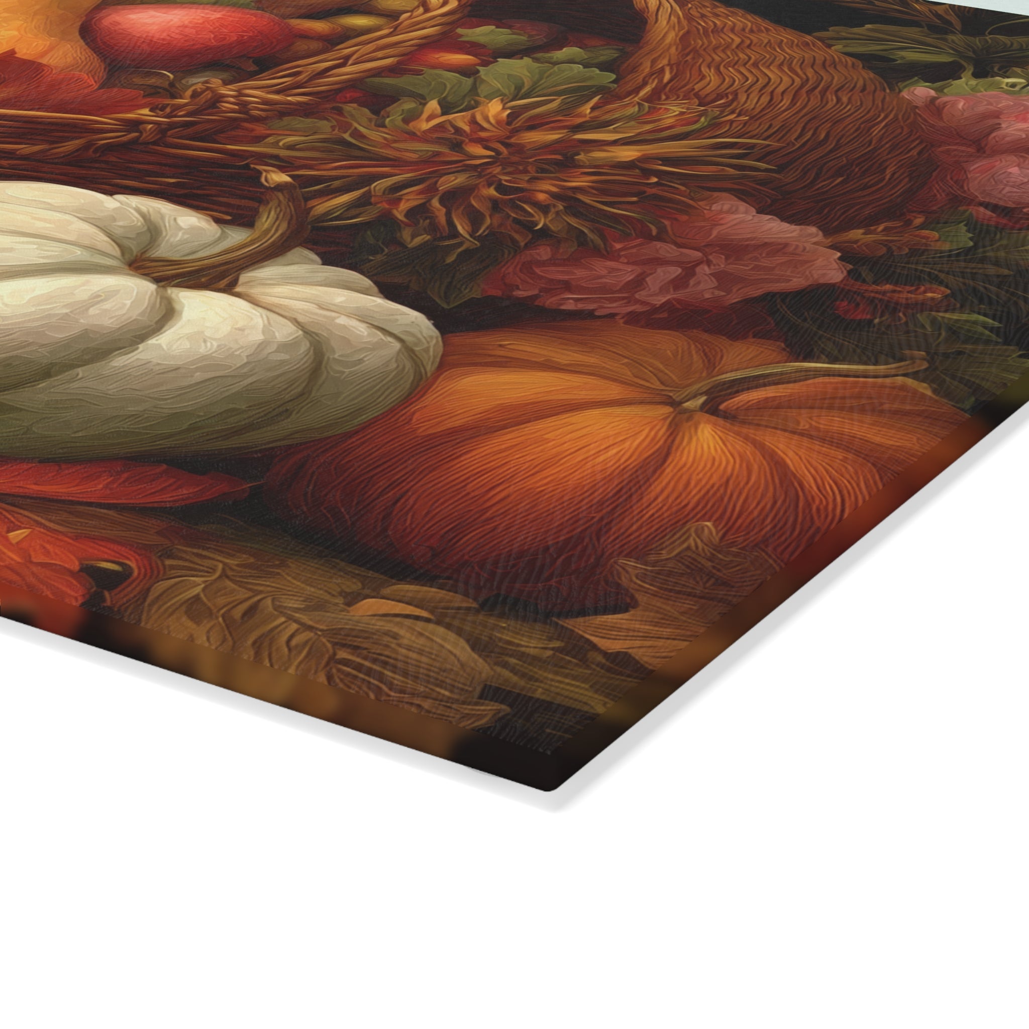 Autumn Harvest Glass Cutting Board — Thanksgiving Cornucopia Kitchen Decor