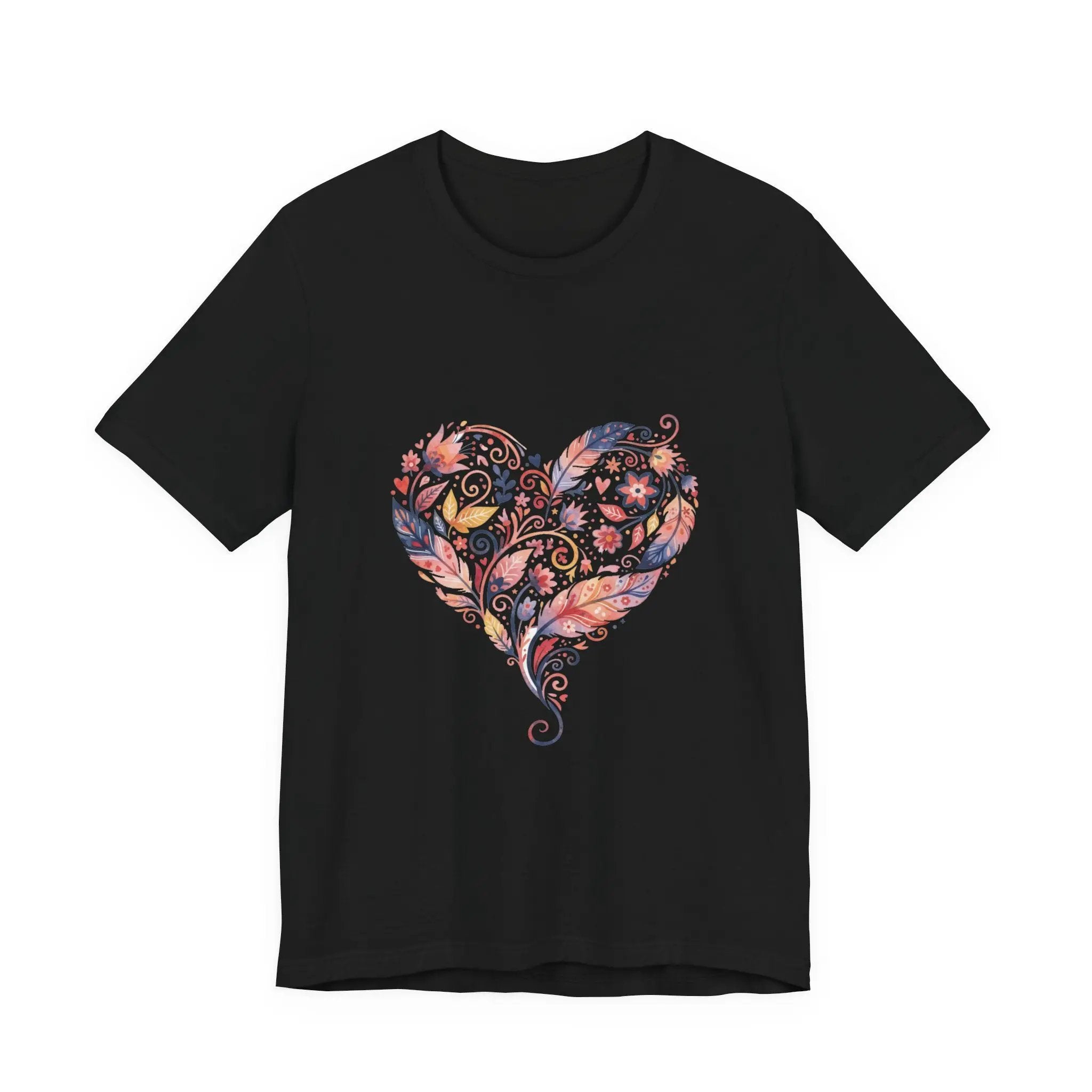 Floral Heart Graphic Tee — Boho Feather & Flower Design - Mallard Moon