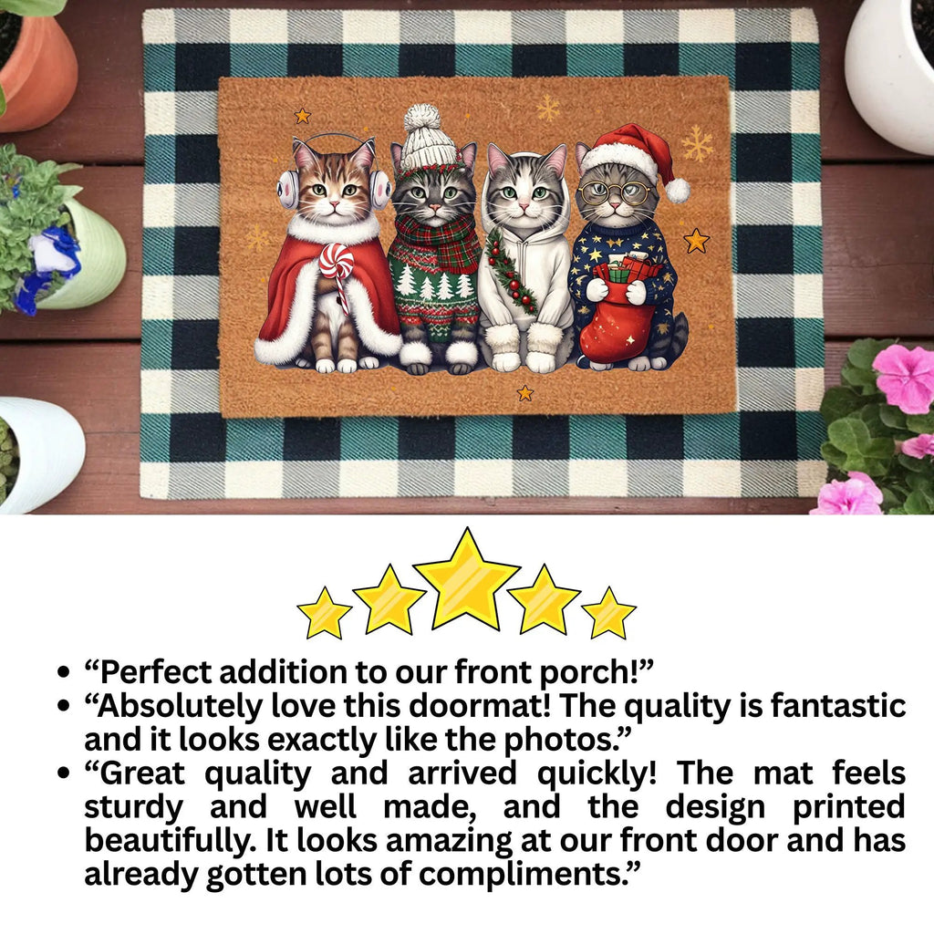 Christmas Cat Doormat, Funny Xmas Cats Coir Doormat, Cute Holiday Welcome Mat, Cat Lover Christmas Gift, Festive Front Porch Decor