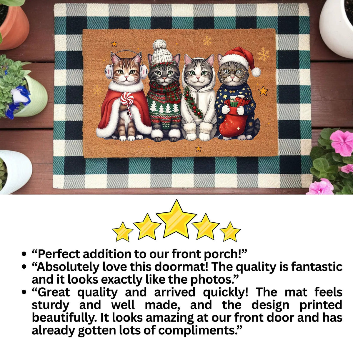 Christmas Cat Doormat, Funny Xmas Cats Coir Doormat, Cute Holiday Welcome Mat, Cat Lover Christmas Gift, Festive Front Porch Decor