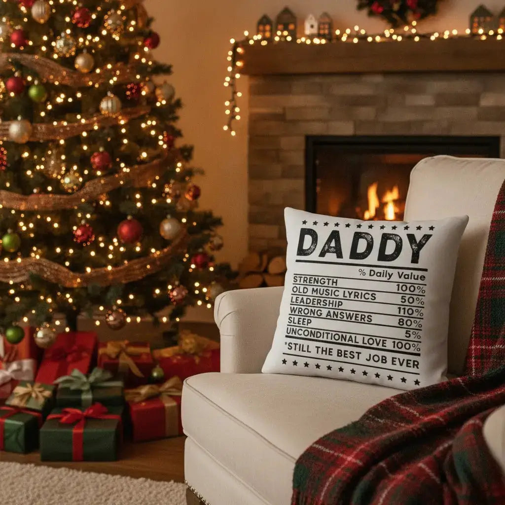 Dad Nutrition Facts Indoor/Outdoor Throw Pillow | Funny Father's Day Pillow | Dad Gift Cushion | Patio & Home Decor
