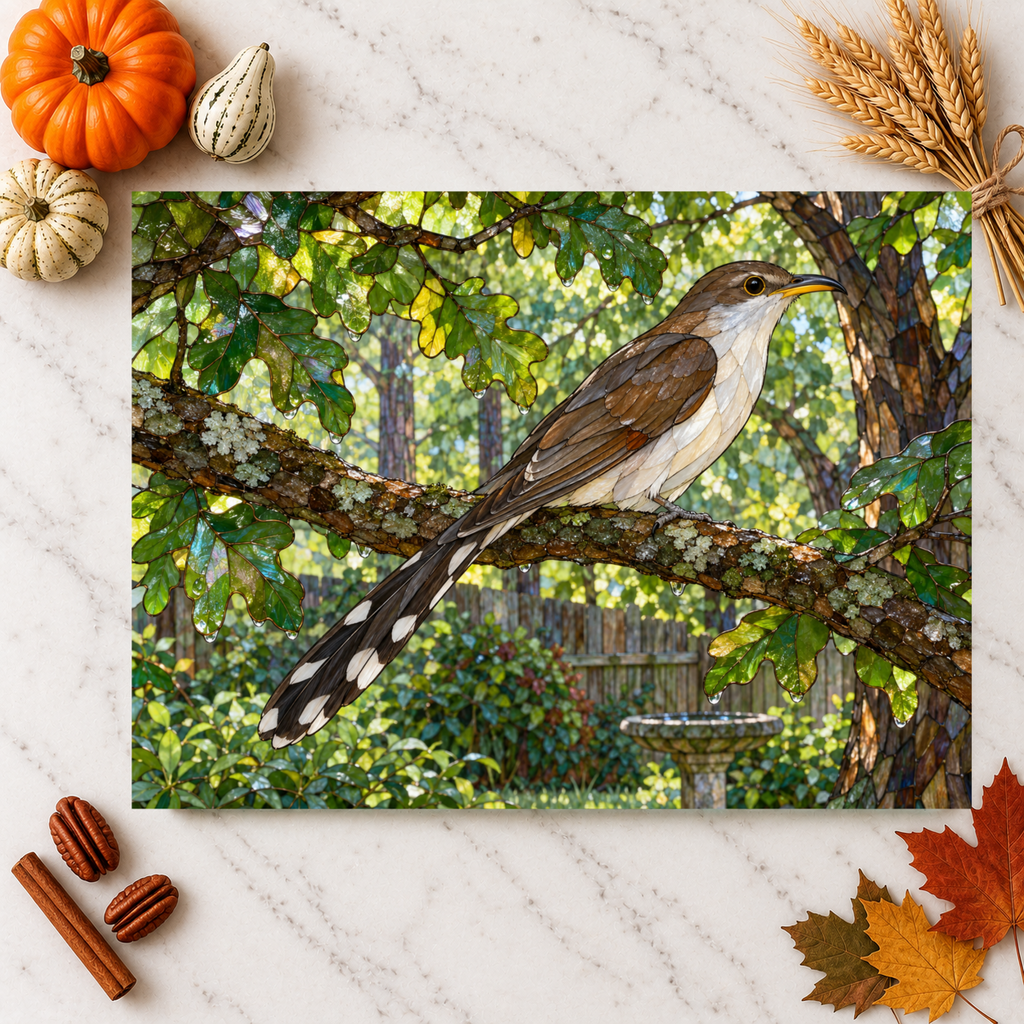 Yellow Billed Cuckoo Glass Cutting Board, Backyard Bird Kitchen Decor, Birdwatcher Gift, Bird Lover Gift, Woodland Serving Board