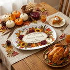 Personalized Thanksgiving Platter, Custom Family Name Harvest Serving Platter, Woodland Fall Decor, Pumpkin Sunflower Hostess Gift, 10x14