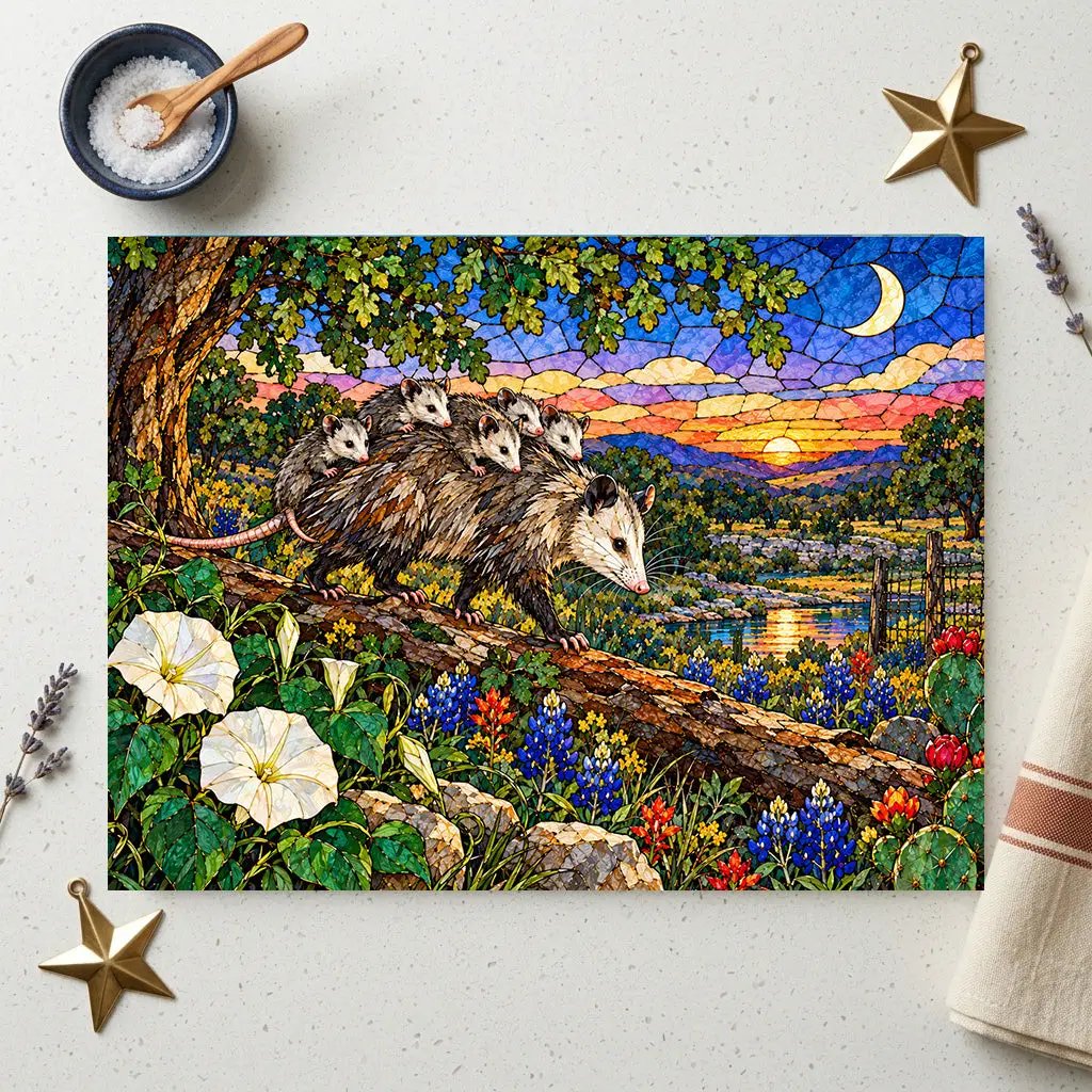 Possum Family Glass Cutting Board, Opossum Mom and Babies Gift, Texas Wildlife Kitchen Decor, Possum Lover Gift, Country Kitchen Art