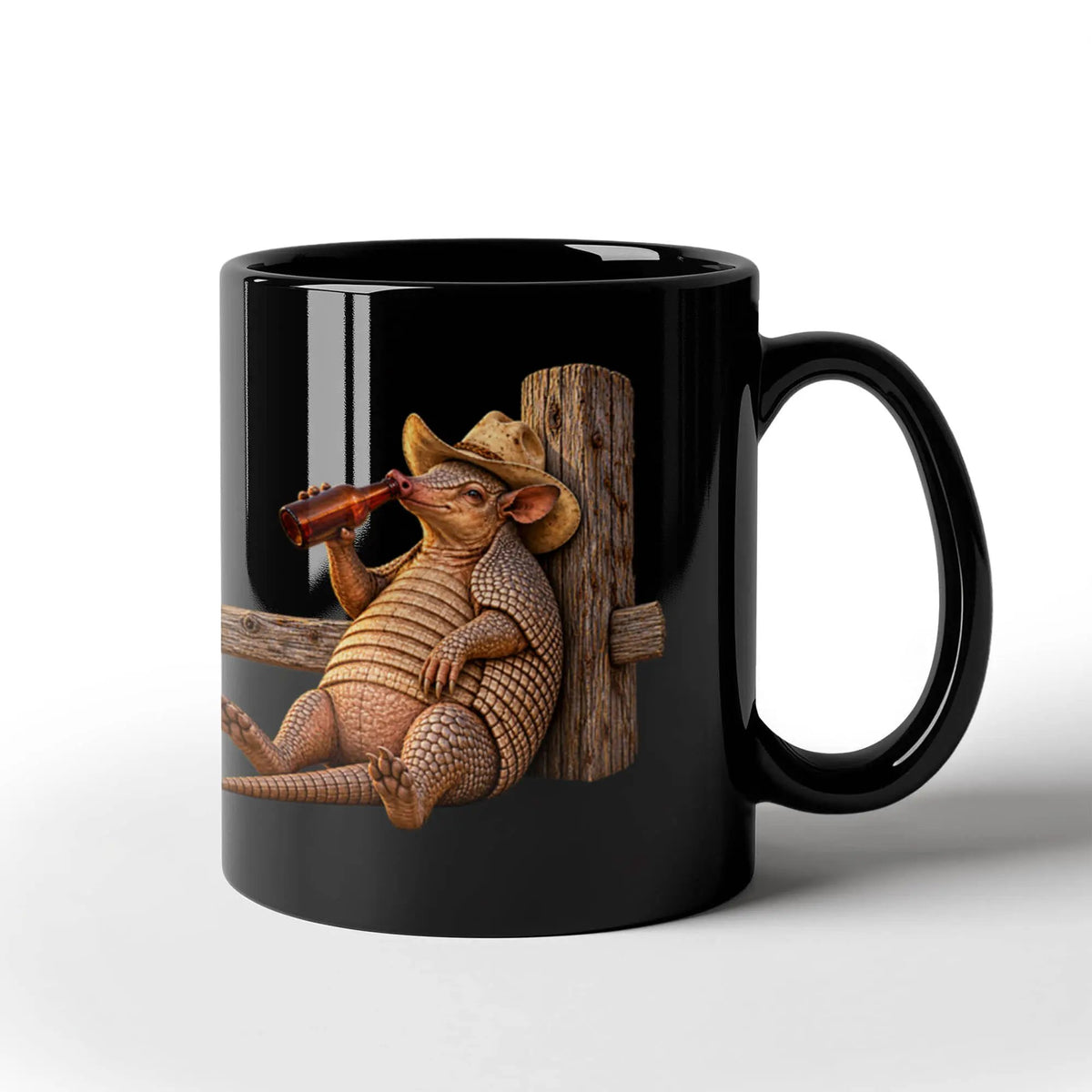 Funny Armadillo Black Coffee Mug, Texas Cowboy Mug, Beer Drinking Armadillo Gift, Western Coffee Cup, Funny Texas Gift for Him