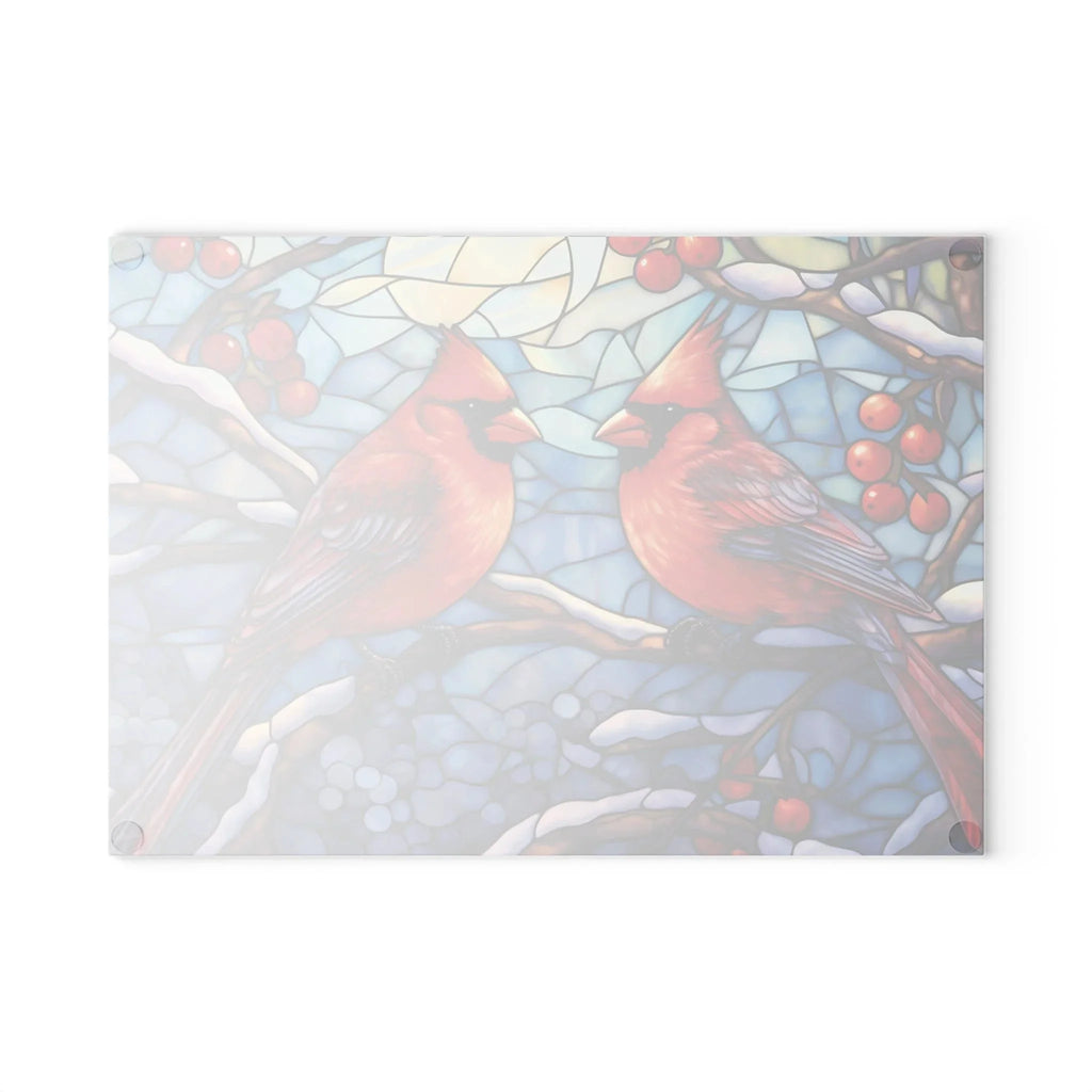 Cardinal Stained-Glass Glass Cutting Board — Decorative Holiday Kitchen Trivet