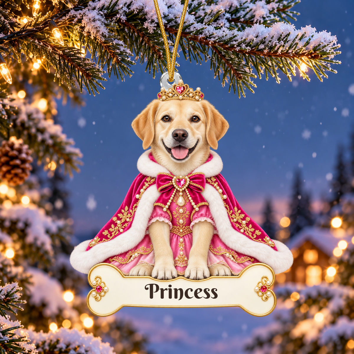 Personalized Princess Dog Ornament from Photo, Custom Pet Portrait Acrylic Cutout, Pink Royal Puppy Christmas Ornament, Dog Mom Gift