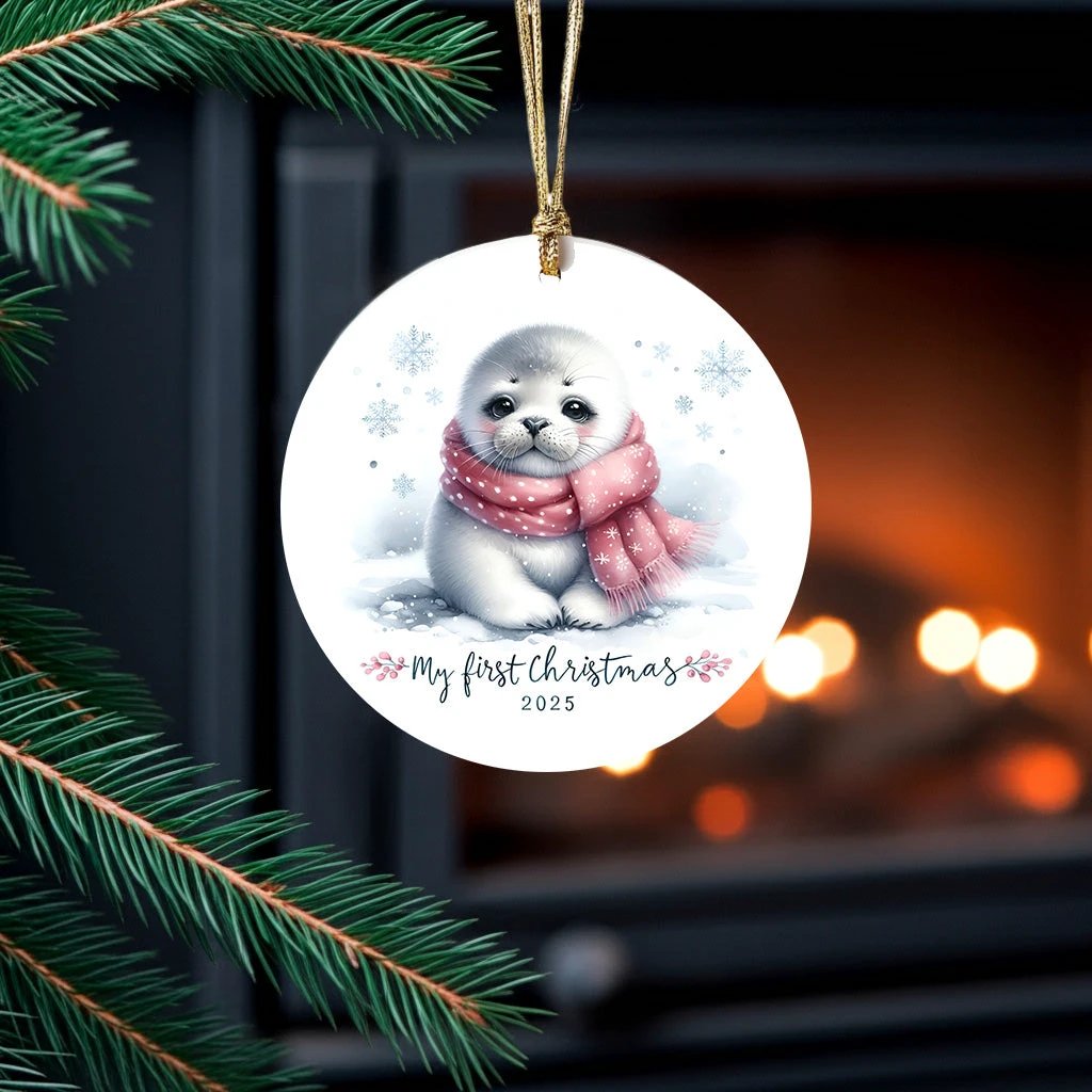 My First Christmas 2025 Arctic Seal Pup Tree Ornament Baby’s First Christmas Keepsake, Cute Newborn Gift