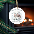 My First Christmas 2025 Bear Ornament – Baby’s First Christmas Keepsake, Cute Newborn Gift, Durable MDF Ornament with Gold Cord