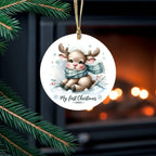 My First Christmas 2025 Moose Ornament – Baby’s First Christmas Keepsake, Cute Newborn Gift, Durable MDF Ornament with Gold Cord