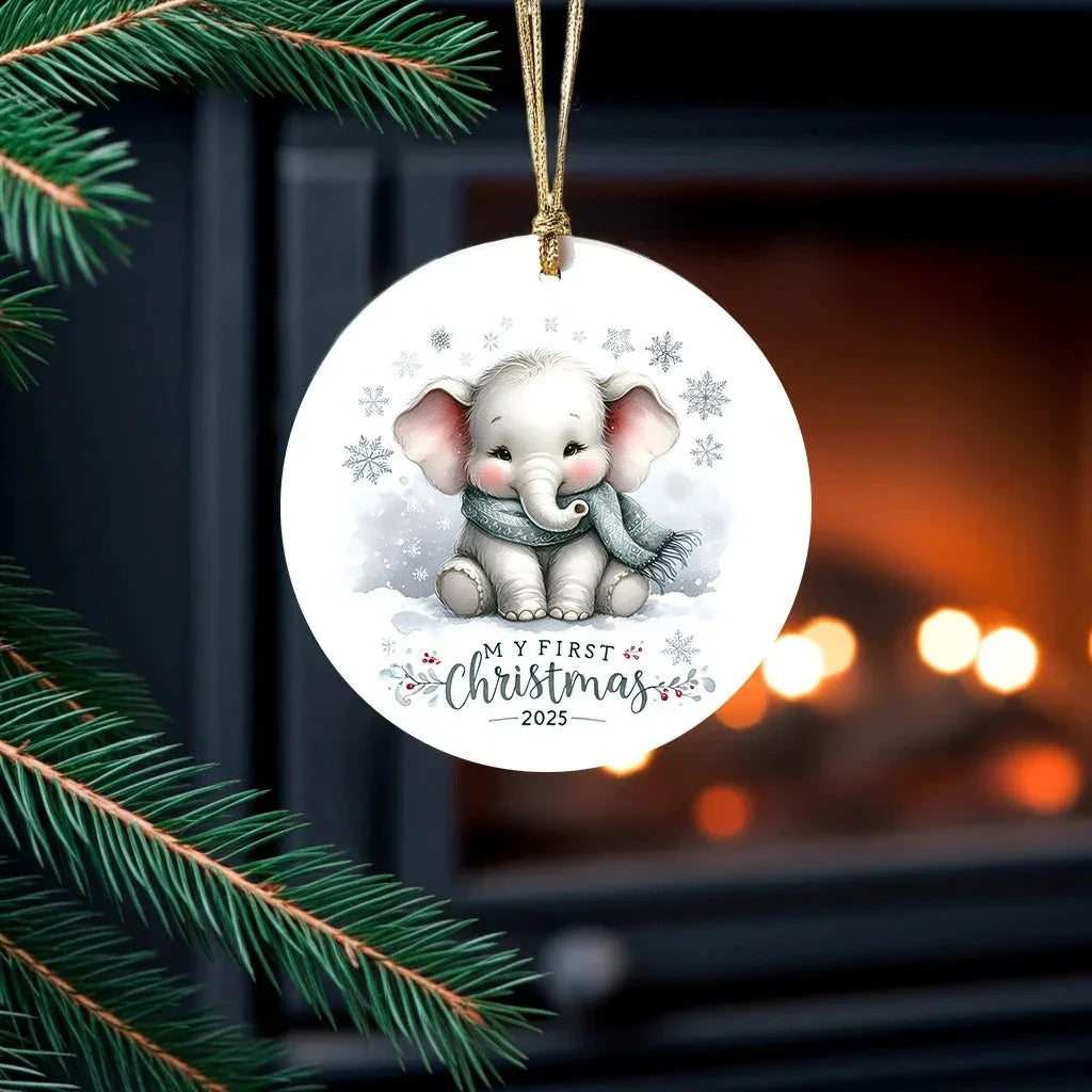 My First Christmas 2025 Elephant Ornament – Baby’s First Christmas Keepsake, Cute Newborn Gift, Durable MDF Ornament with Gold Cord
