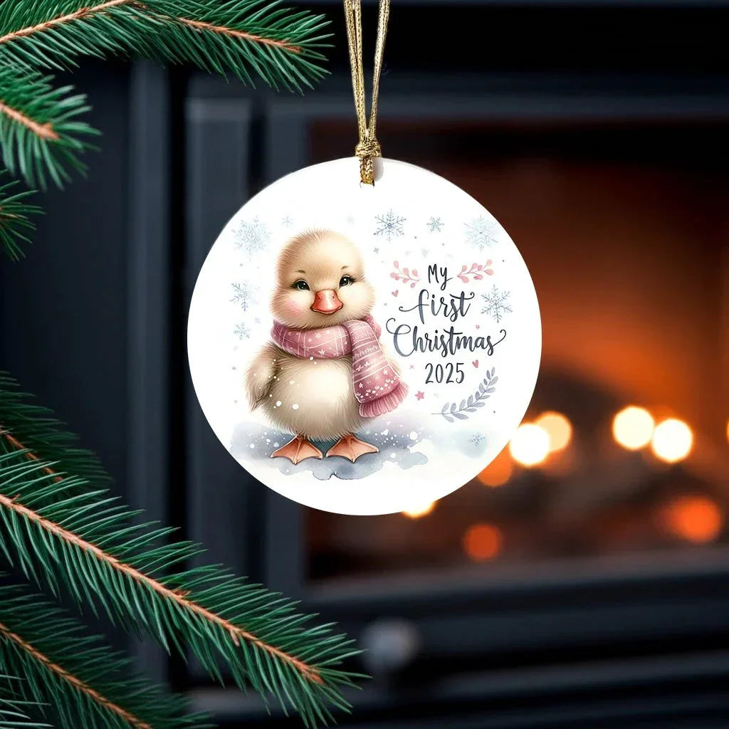 My First Christmas 2025 Duckling Ornament – Baby’s First Christmas Keepsake, Cute Newborn Gift, Durable MDF Ornament with Gold Cord
