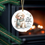 My First Christmas 2025 Puppy Ornament – Baby’s First Christmas Keepsake, Cute Newborn Gift, Durable MDF Ornament with Gold Cord