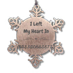 I Left My Heart In Massachusetts Gifts, Meaningful Massachusetts State for Friends, Men, Women. Snowflake Ornament for Massachusetts People
