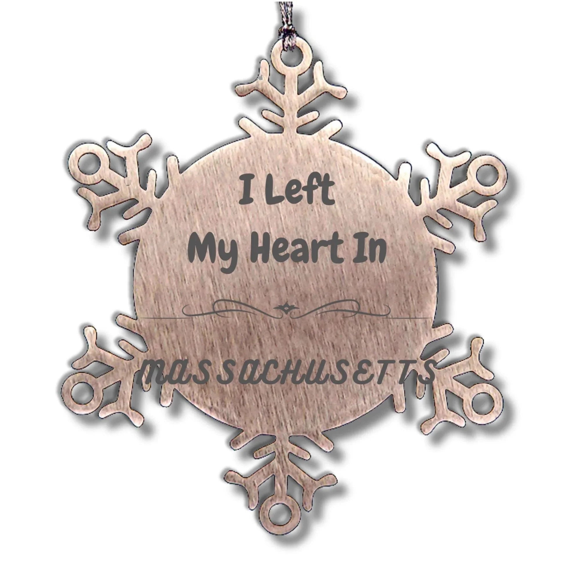 I Left My Heart In Massachusetts Gifts, Meaningful Massachusetts State for Friends, Men, Women. Snowflake Ornament for Massachusetts People