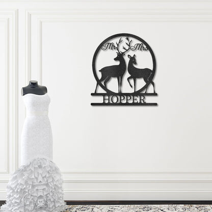 Deer and Doe Mr and Mrs Custom Name Metal Art Wall Sign - Mallard Moon Gift Shop