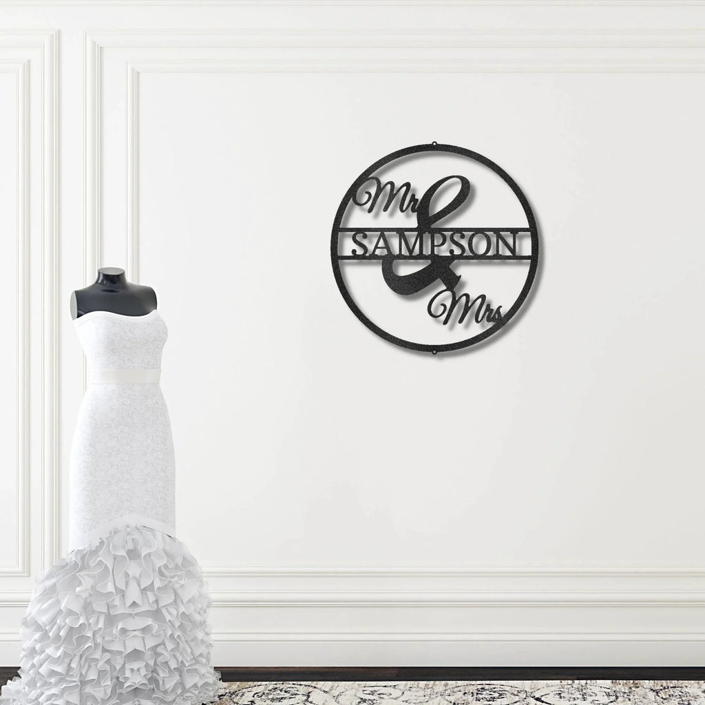 Mr and Mrs Circle Custom Name Steel Wall Sign