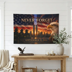 Twin Towers Patriotic Remembrance Flag, 9/11 Memorial Decor, Never Forget Double Sided Flag, September 11 Firefighter Tribute,