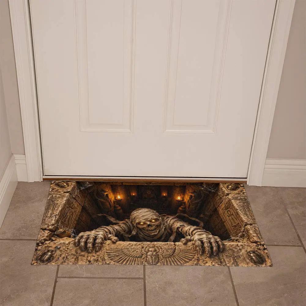 Mummy Halloween Doormat, 3D Egyptian Tomb Optical Illusion Mat, Creepy Mummy Door Mat, Haunted Halloween Porch Decor