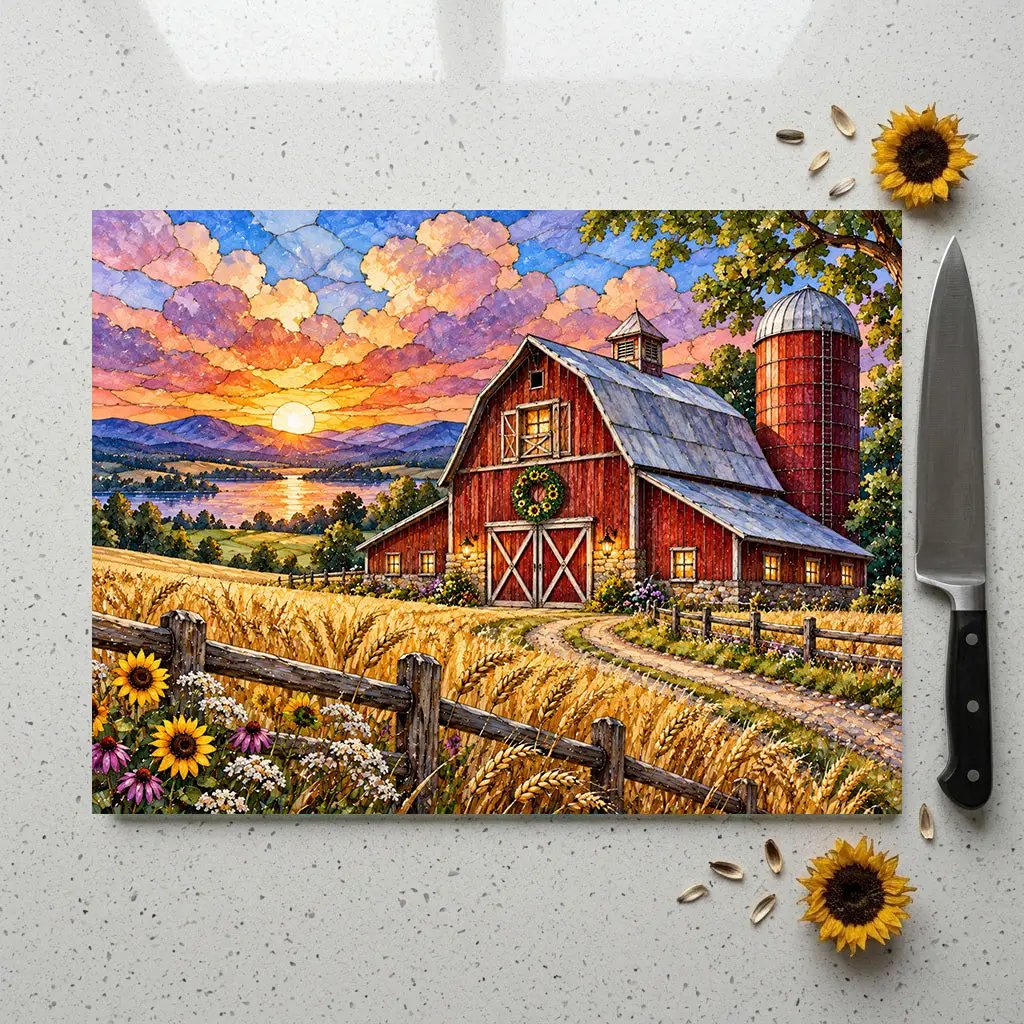 Summer Barn Wall Art, Texas Country Landscape, Rustic Farmhouse Decor, Stained Glass Style Barn Art, Country Summer Wall Decor