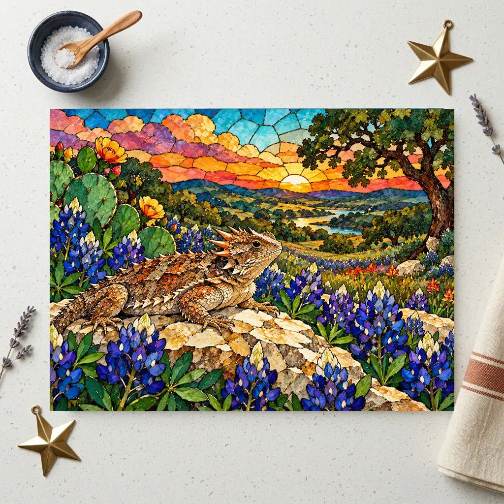 Texas Horned Lizard Glass Cutting Board, Bluebonnet Kitchen Decor, Texas Wildflower Cutting Board, Horny Toad Gift, Texas Housewarming Gift