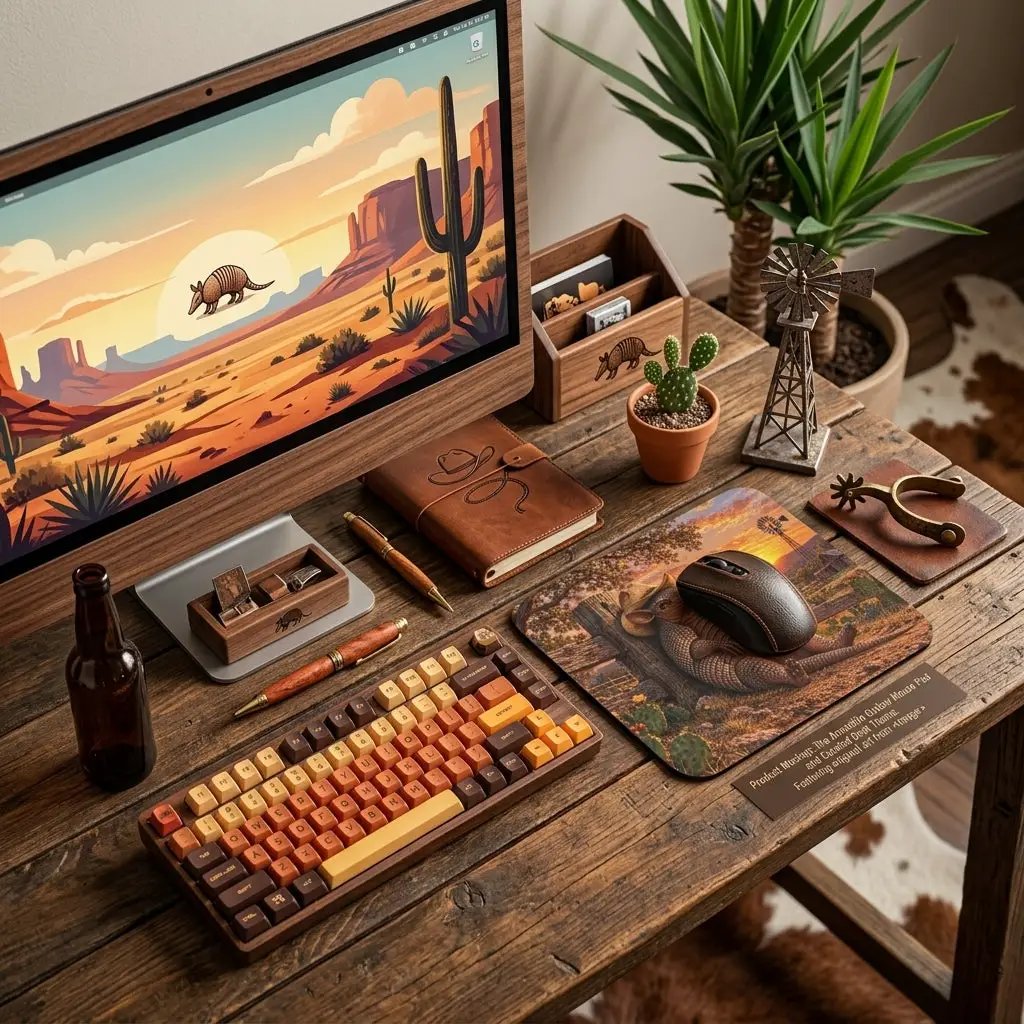 Funny Armadillo Mouse Pad, Texas Cowboy Desk Decor, Beer Lover Gift, Western Office Accessory, Funny Texas Gift for Him