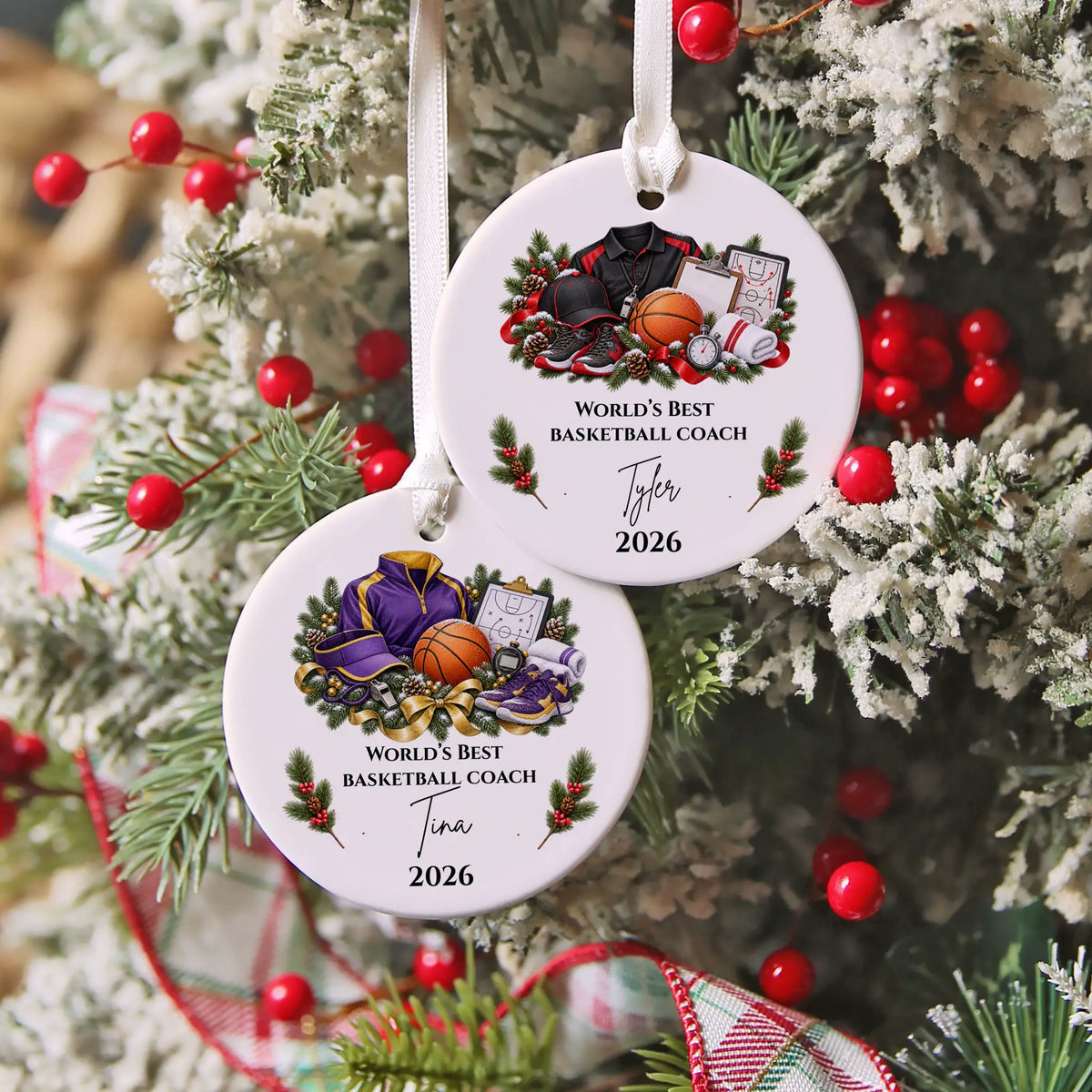 Personalized Basketball Coach Ornament, Basketball Coach Christmas Gift for Men Women, Custom Name Year, Coach Appreciation Gift